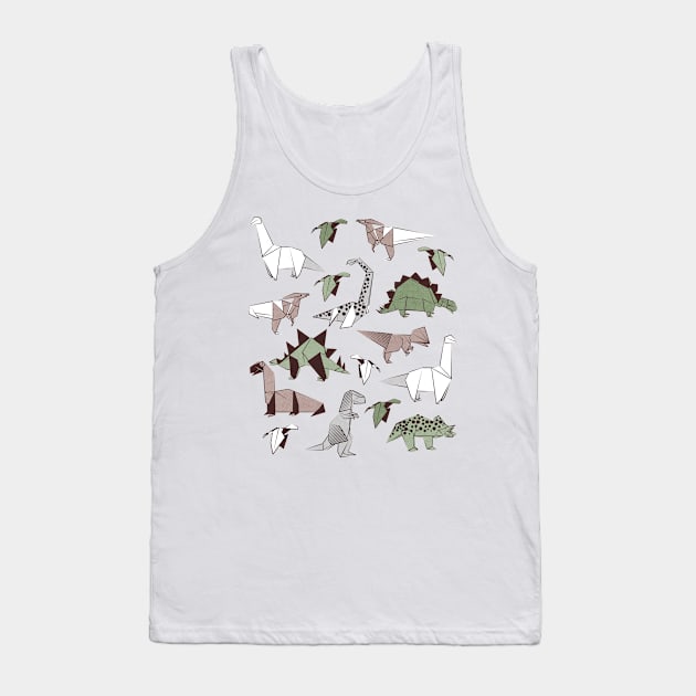 Origami dino friends // print // green white and beige dinosaurs Tank Top by SelmaCardoso